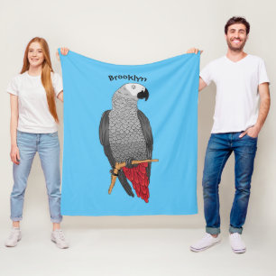 African grey parrot cartoon illustration fleece blanket