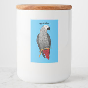 African grey parrot cartoon illustration food label