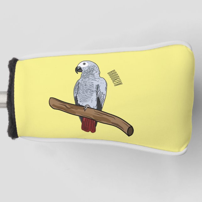 African grey parrot cartoon illustration  golf head cover (Front)