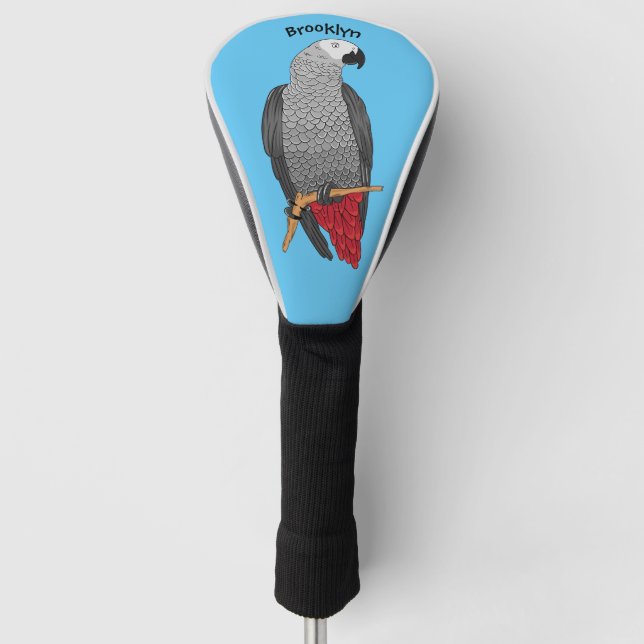 African grey parrot cartoon illustration  golf head cover (Front)