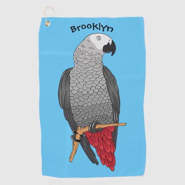 African grey parrot cartoon illustration  golf towel (Front)