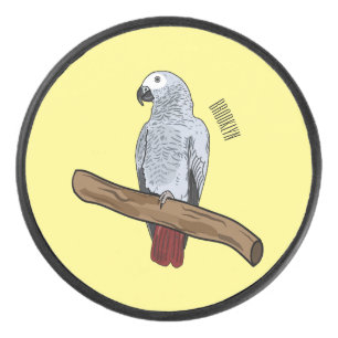 African grey parrot cartoon illustration hockey puck