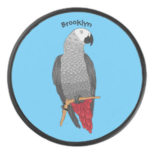 African grey parrot cartoon illustration hockey puck