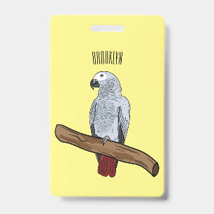 African grey parrot cartoon illustration ID badge
