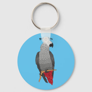 African grey parrot cartoon illustration key ring