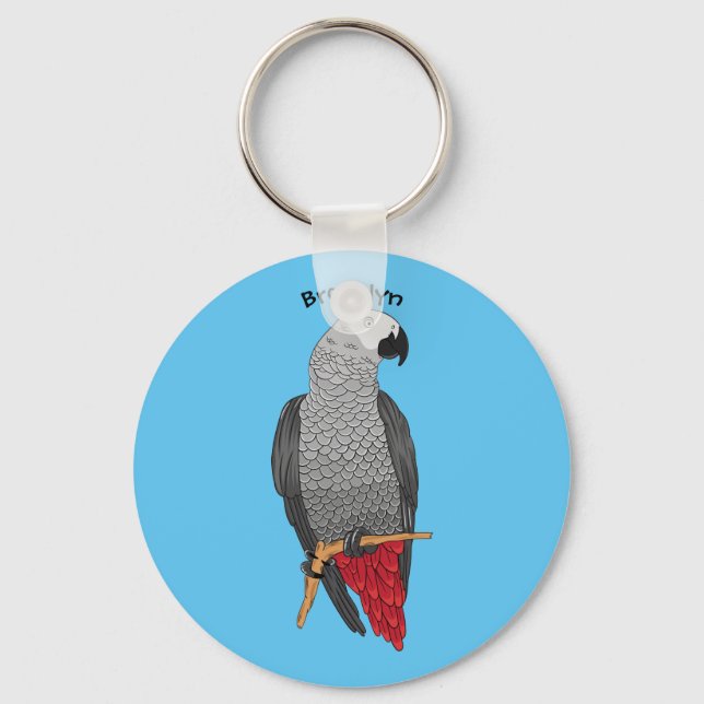 African grey parrot cartoon illustration key ring (Front)