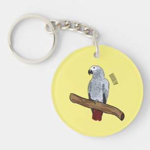 African grey parrot cartoon illustration  key ring