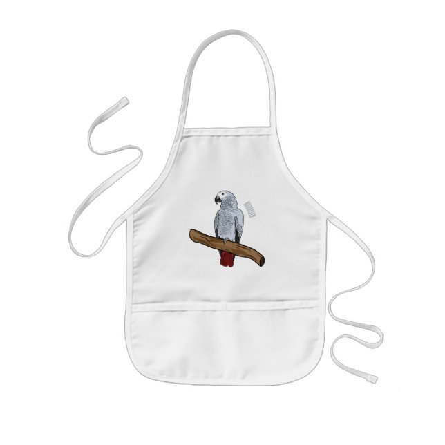 African grey parrot cartoon illustration  kids apron (Front)
