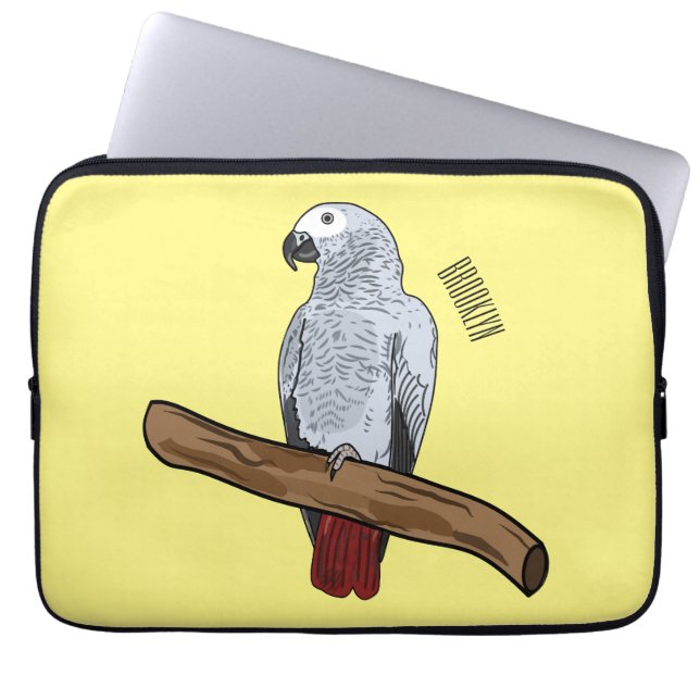 African grey parrot cartoon illustration  laptop sleeve (Front)