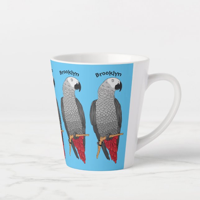 African grey parrot cartoon illustration  latte mug (Right)