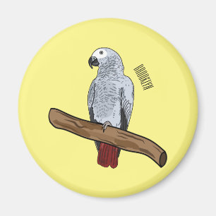 African grey parrot cartoon illustration magnet