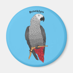 African grey parrot cartoon illustration magnet