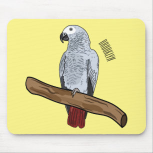 African grey parrot cartoon illustration mouse pad
