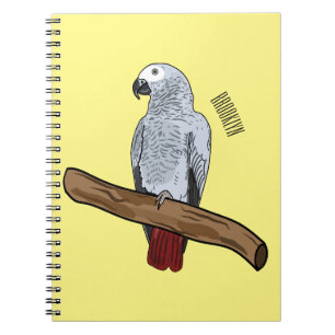 African grey parrot cartoon illustration notebook