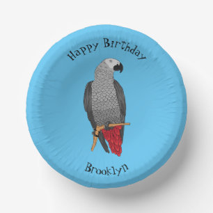 African grey parrot cartoon illustration paper plate
