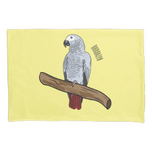 African grey parrot cartoon illustration pillowcase