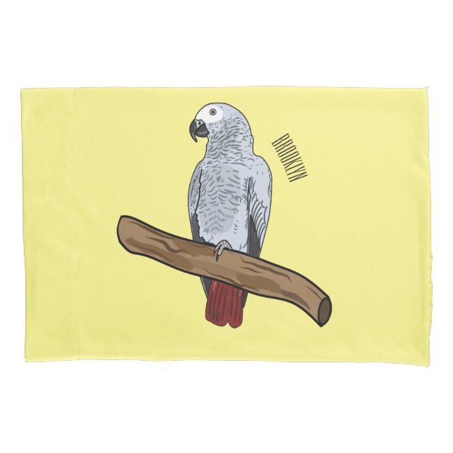 African grey parrot cartoon illustration  pillowcase (Front)