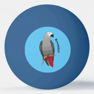 African grey parrot cartoon illustration ping pong ball
