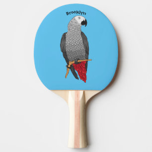 African grey parrot cartoon illustration ping pong paddle