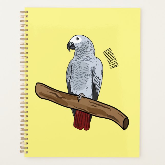 African grey parrot cartoon illustration  planner (Front)