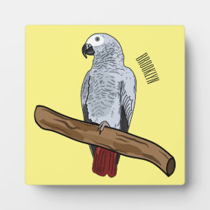 African grey parrot cartoon illustration plaque