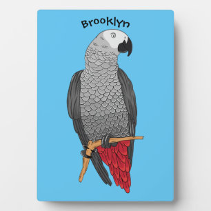 African grey parrot cartoon illustration plaque
