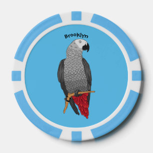 African grey parrot cartoon illustration poker chips