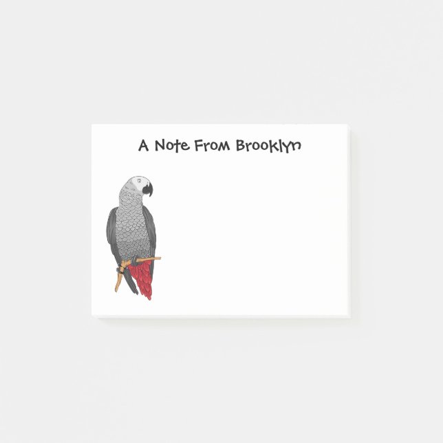 African grey parrot cartoon illustration  post-it notes (Front)