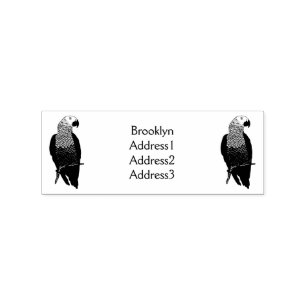 African grey parrot cartoon illustration rubber stamp