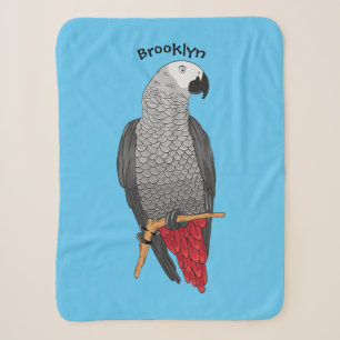 African grey parrot cartoon illustration sherpa blanket