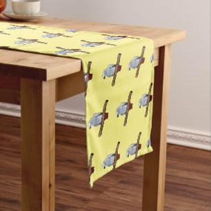 African grey parrot cartoon illustration  short table runner
