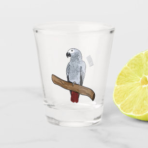 African grey parrot cartoon illustration shot glass