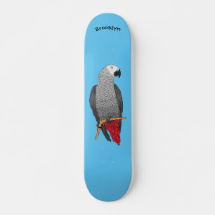 African grey parrot cartoon illustration skateboard