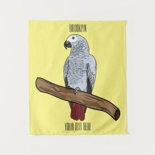 African grey parrot cartoon illustration  tapestry