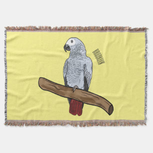 African grey parrot cartoon illustration  throw blanket