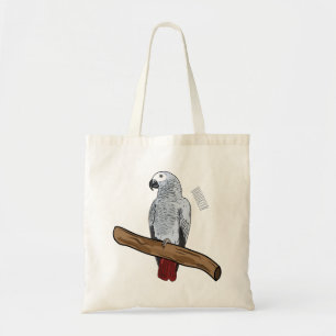 African grey parrot cartoon illustration tote bag