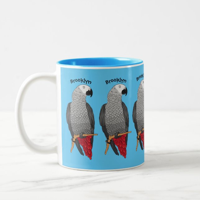 African grey parrot cartoon illustration  Two-Tone coffee mug (Left)