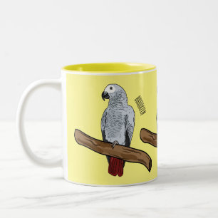 African grey parrot cartoon illustration Two-Tone coffee mug