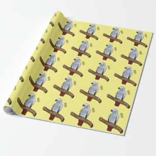 African grey parrot cartoon illustration  wrapping paper
