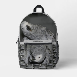 African Grey Parrot Cute Bird Personalised Printed Backpack
