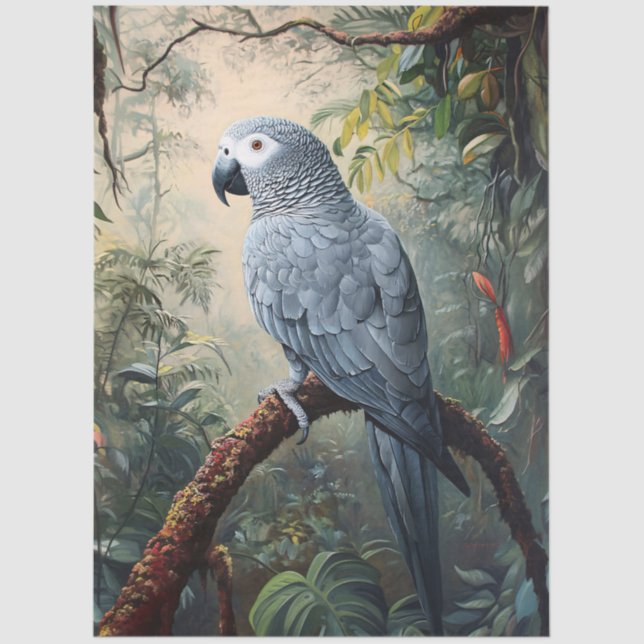 African Grey Parrot Decoupage Tissue Paper (Front)
