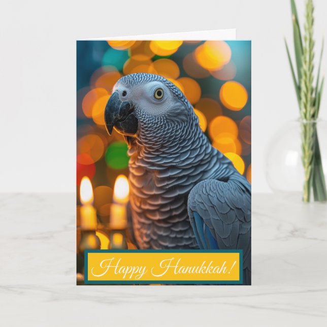 African Grey Parrot Hanukkah Card  (Front)