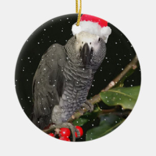 African Grey Parrot Holiday Season Ceramic Tree Decoration