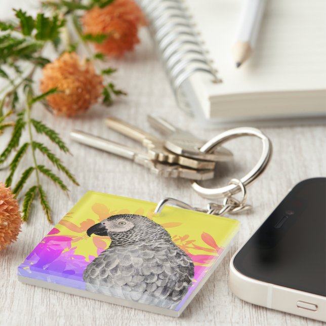 African grey Parrot  Key Ring (Front Right)