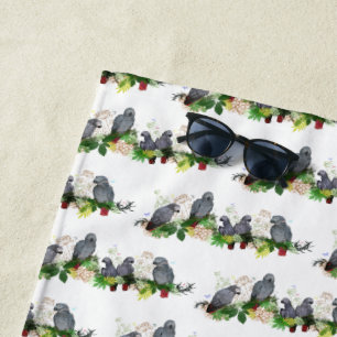 African Grey Parrot Party Beach Towel