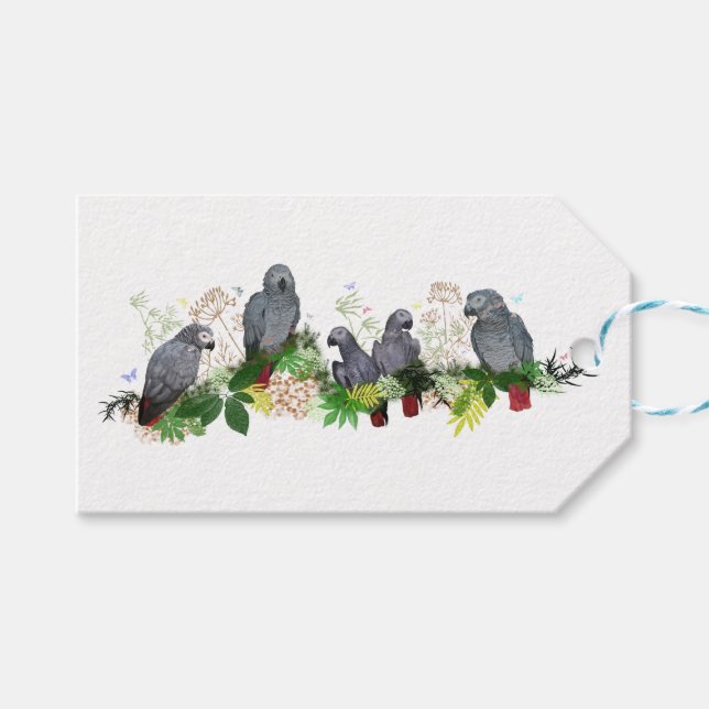 African Grey Parrot Party Gift Tags (Front (Horizontal))
