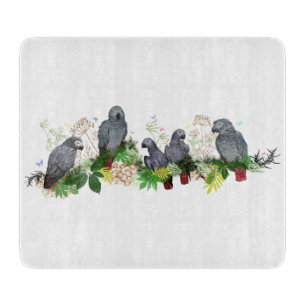 African Grey Parrot Party Glass Cutting Board