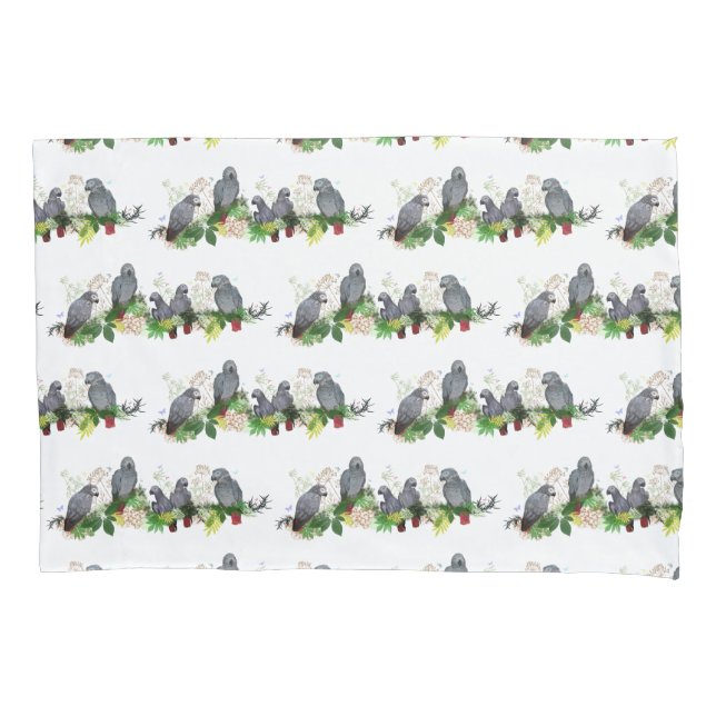 African Grey Parrot Party Pillowcase (Front-Left)