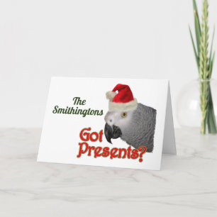 African Grey Parrot Santa Christmas Card