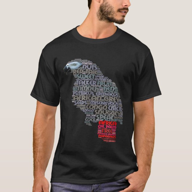 African Grey Parrot Shirt shows African Grey Word (Front)